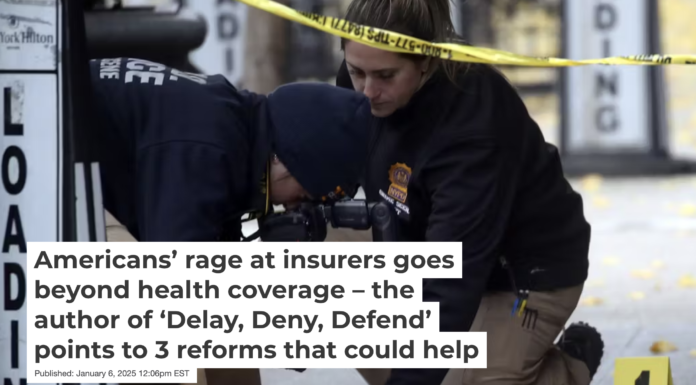 Police place bullet casing markers outside a Hilton Hotel in New York City where UnitedHealthcare CEO Brian Thompson was fatally shot on Dec. 4, 2024. Spencer Platt/Getty Images
